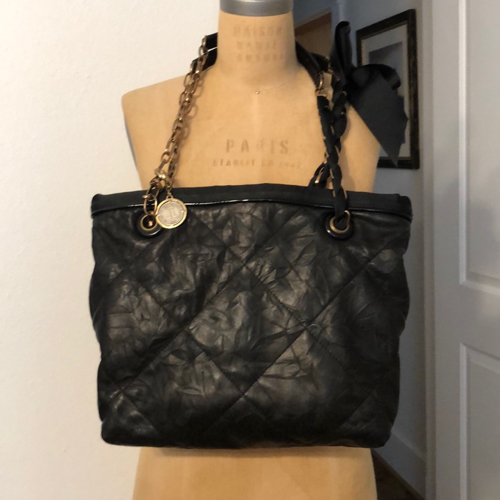 Auth. Lanvin Amelia Black Quilted Leather Purse